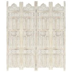 Cloison De Séparation 4 Panneaux Blanc 160x165 Cm Bois Manguier