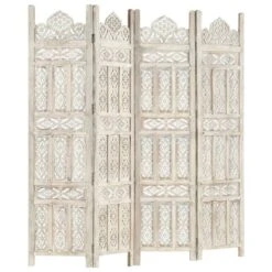 Cloison De Séparation 4 Panneaux Blanc 160x165 Cm Bois Manguier -AMSCAN Soldes Magasin cloison de separation 4 panneaux blanc 160x165 cm bois manguier 3666722496278 631695