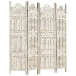 Cloison De Séparation 4 Panneaux Blanc 160x165 Cm Bois Manguier -AMSCAN Soldes Magasin cloison de separation 4 panneaux blanc 160x165 cm bois manguier 3666722496278 631696