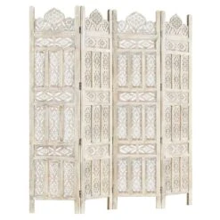 Cloison De Séparation 4 Panneaux Blanc 160x165 Cm Bois Manguier -AMSCAN Soldes Magasin cloison de separation 4 panneaux blanc 160x165 cm bois manguier 3666722496278 631697