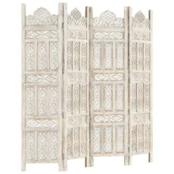 Cloison De Séparation 4 Panneaux Blanc 160x165 Cm Bois Manguier -AMSCAN Soldes Magasin cloison de separation 4 panneaux blanc 160x165 cm bois manguier 3666722496278 631698