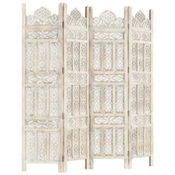 Cloison De Séparation 4 Panneaux Blanc 160x165 Cm Bois Manguier -AMSCAN Soldes Magasin cloison de separation 4 panneaux blanc 160x165 cm bois manguier 3666722496278 631699