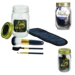 COSMETIC CLUB Coffret Maquillage En Bocal Mason Jar Beauté - 4 Pieces - Bleu -AMSCAN Soldes Magasin cosmetic club coffret maquillage en bocal mason jar beaute 4 pieces bleu 3664944068204 456445