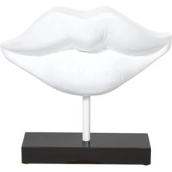 Sculpture Bouche Blanche Socle Marbre Noir 47 Cm