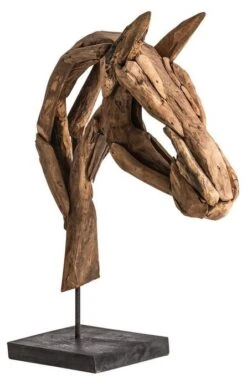 Grande Sculpture Cheval Bois Naturel Antique Chaher