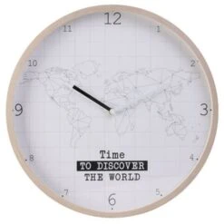 HOME DECO Factory Horloge Murale Mappemonde - Contour Bois M8 HO2914