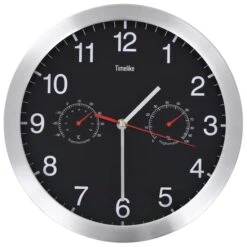 Horloge Murale à Quartz Hygromètre Et Thermomètre 30 Cm Noir
