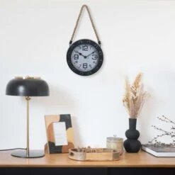 Horloge Murale Avec Corde Noir 20 Cm Métal Et MDF