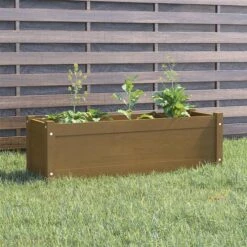 Jardinière D'extérieur Marron Miel 100x31x31 Cm Bois De Pin