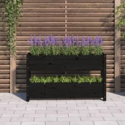 Jardinière Noir 112x25x66 Cm Bois Massif De Pin -AMSCAN Soldes Magasin jardiniere noir 112x25x66 cm bois massif de pin 3666722898454 1487593