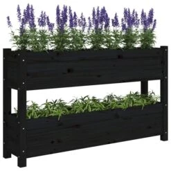 Jardinière Noir 112x25x66 Cm Bois Massif De Pin -AMSCAN Soldes Magasin jardiniere noir 112x25x66 cm bois massif de pin 3666722898454 1487594