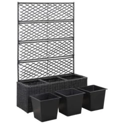 Lit Surélevé En Treillis 3 Pots 83x30x130cm Résine Tressée Noir -AMSCAN Soldes Magasin lit sureleve en treillis 3 pots 83x30x130cm resine tressee noir 3666722458078 768538