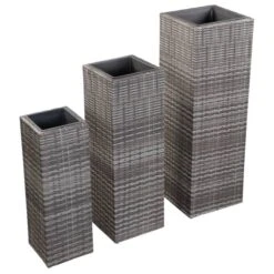 Lits Surélevés De Jardin 3 Pcs Résine Tressée Gris