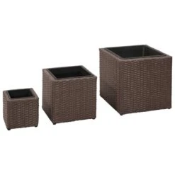 Lits Surélevés De Jardin 3 Pcs Résine Tressée Marron 2