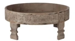 Plateau Sur Pied Rond Bois Naturel Gris Natioura D 60.5 Cm