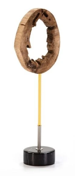 Sculpture Bois Clair, Métal Doré Et Argenté Et Marbre Noir Maby