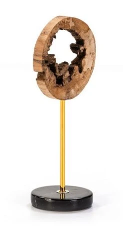 Sculpture Bois Clair, Métal Doré Et Marbre Noir Maby