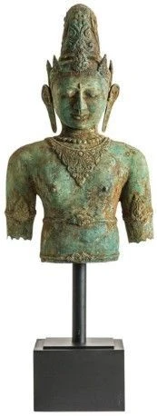 Sculpture Bronze Vert Décapé Et Pieds Métal Gris Belal