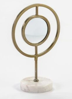 Sculpture Miroir, Métal Doré Et Marbre Blanc Booly H 36 Cm