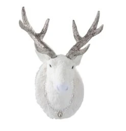 Sculpture Tête De Cerf Peluche Blanc Et Argenté Licia