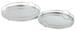 Set De 2 Plateaux Rond Miroir Métal Argent D 46/D 40 Cm