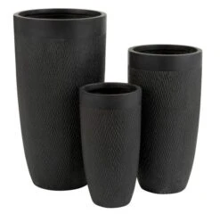 Set De 3 Vases Argile Noir Cintee