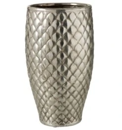Vase Métal Argenté à Carreaux Neela H 40 Cm