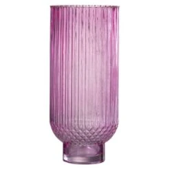Vase Rond Verre Rose Ocel H 34 Cm