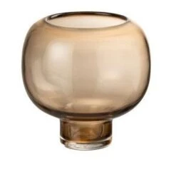 Vase Sur Pied Verre Marron Clair Cintee H 14 Cm
