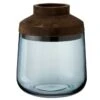 Vase Verre Bleu Et Bois Foncé Neela H 25 Cm