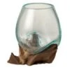 Vase Verre Et Pied Bois Recyclé Azura H 13 Cm