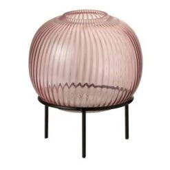 Vase Verre Rose Et Pied Métal Noir Uchi H 24 Cm