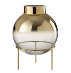 Vase Verre Transparent Sur Pied Métal Doré Narsh